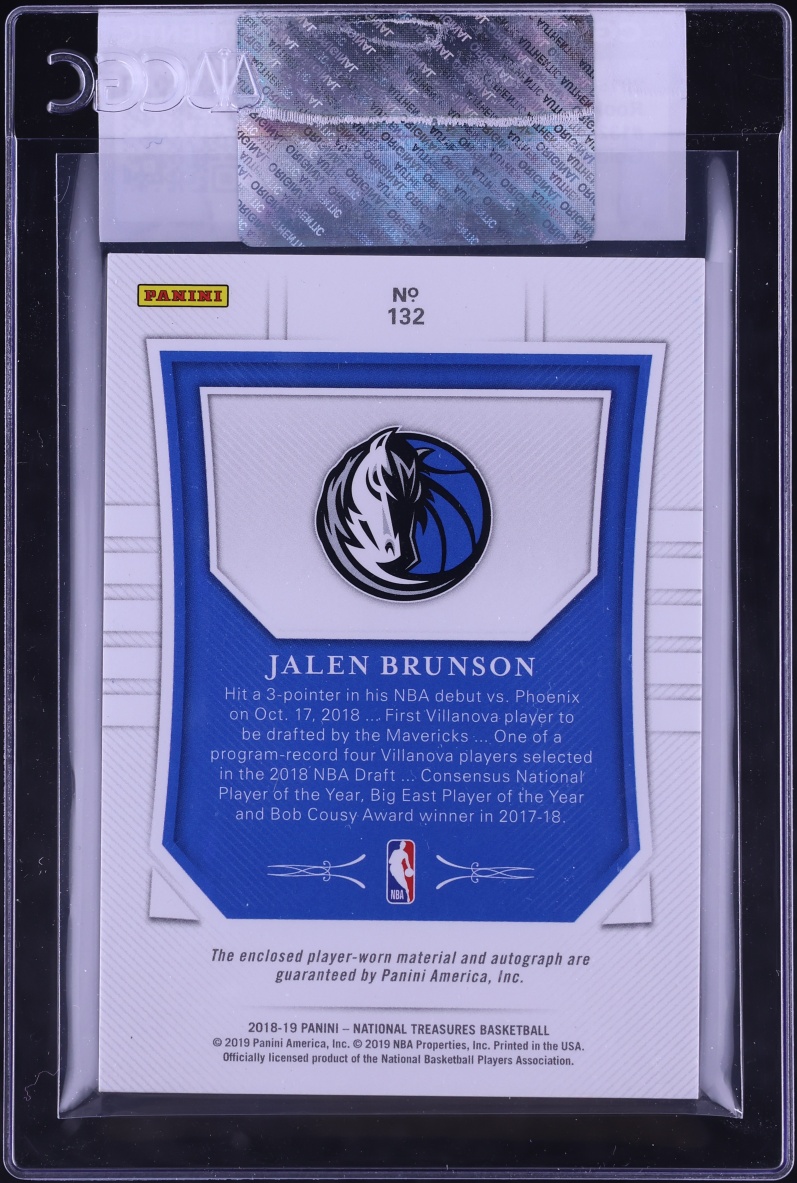 2018 National Treasures Gold Jalen Brunson ROOKIE PATCH AUTO /10 #132 CGC AUTH