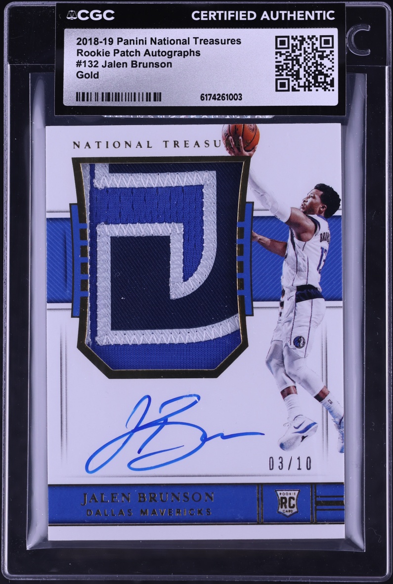 2018 National Treasures Gold Jalen Brunson ROOKIE PATCH AUTO /10 #132 CGC AUTH