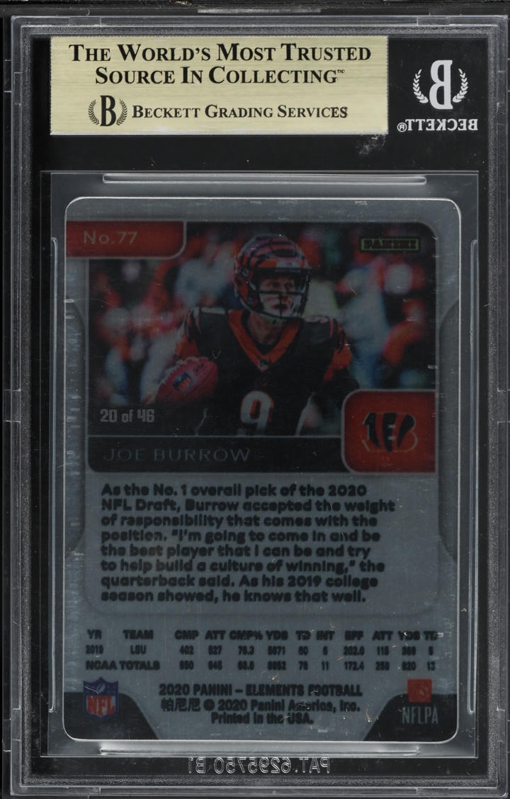 2020 Panini Elements Palladium Joe Burrow ROOKIE /46 #77 BGS 9.5 GEM MINT