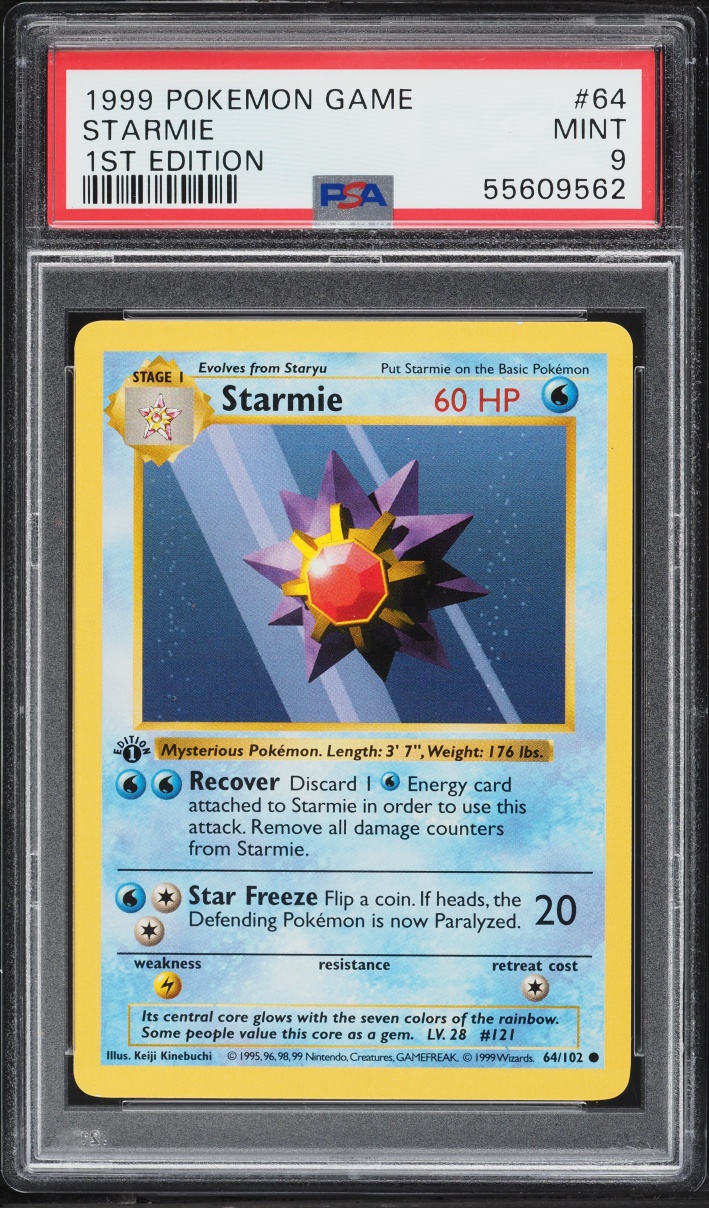 1999 Pokemon Base Set Shadowless 1st Edition Starmie #64 PSA 9 MINT