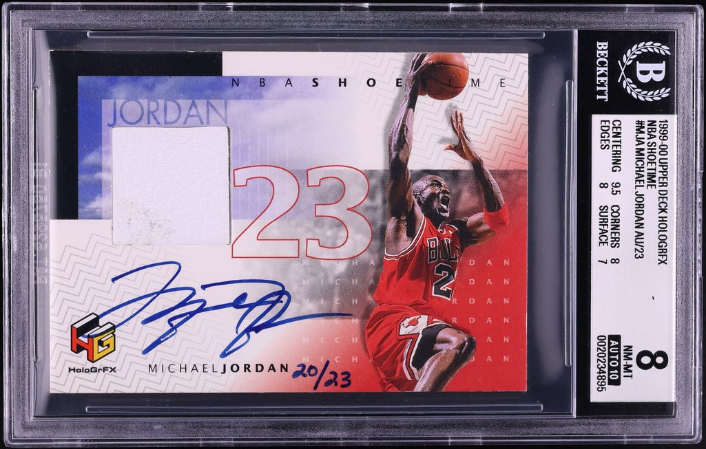 1999 Upper Deck HoloGrFX NBA Shoetime Michael Jordan RELIC AUTO /23 #MJA BGS 8 NM-MT
