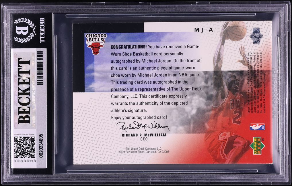 1999 Upper Deck HoloGrFX NBA Shoetime Michael Jordan RELIC AUTO /23 #MJA BGS 8 NM-MT
