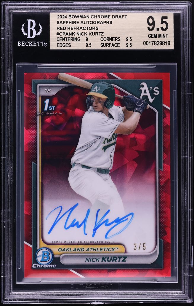 2024 Bowman Chrome Draft Sapphire Red Refractor Nick Kurtz PROSPECT AUTO /5 #CPANK BGS 9.5 GEM