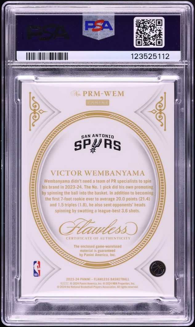 2023 Panini Flawless Premium Victor Wembanyama ROOKIE PATCH JSY # 1/5 #PRMWEM PSA 10 GEM MINT