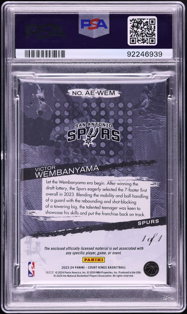 2023 Panini Court Kings Artistic Endeavors Super Prime Victor Wembanyama RC PATCH 1/1 PSA AUTH