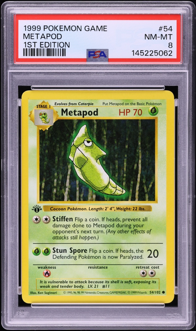 1999 Pokemon Base Set Shadowless 1st Edition Metapod #54 PSA 8 NM-MT
