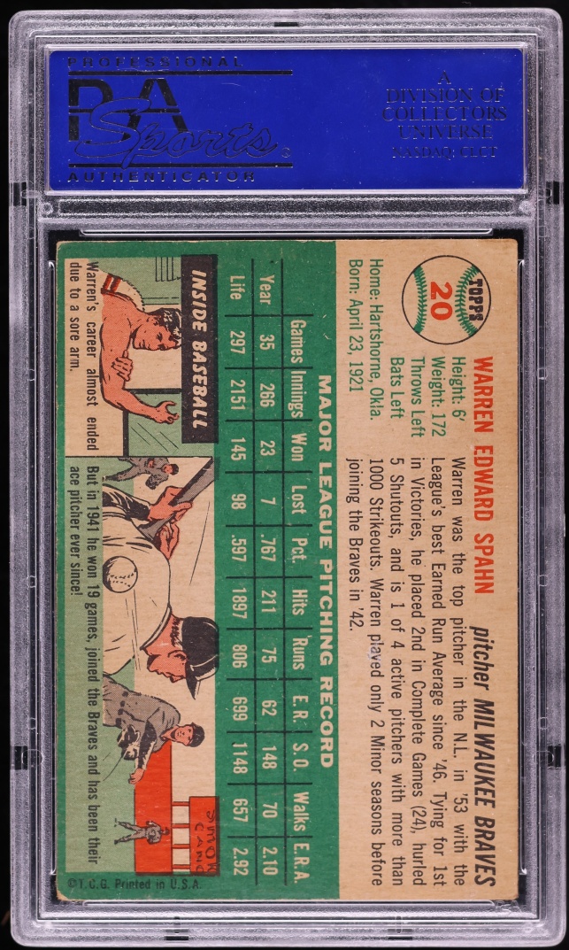 1954 Topps Warren Spahn #20 PSA 5 EX