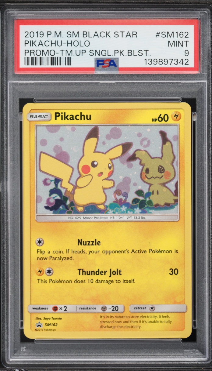 2019 Pokemon Sun & Moon Promo Team Up Holo Pikachu #SM162 PSA 9 MINT