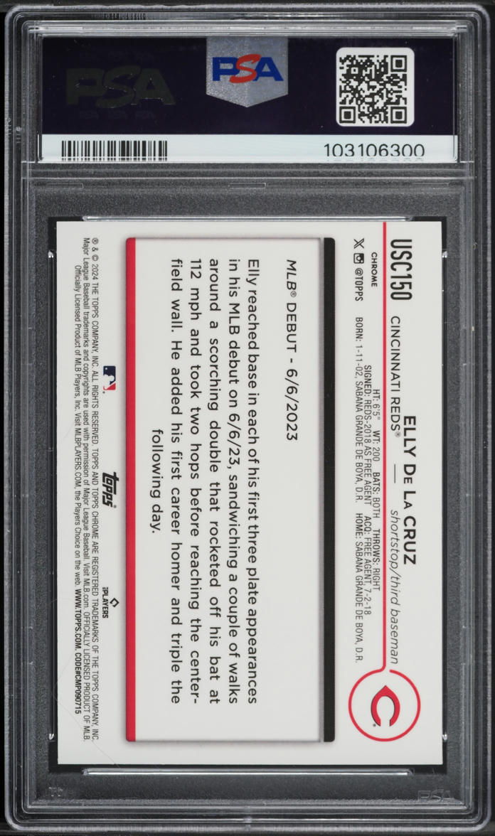 2024 Topps Chrome Update Purple Refractor Elly De La Cruz RC /250 #USC150 PSA 10