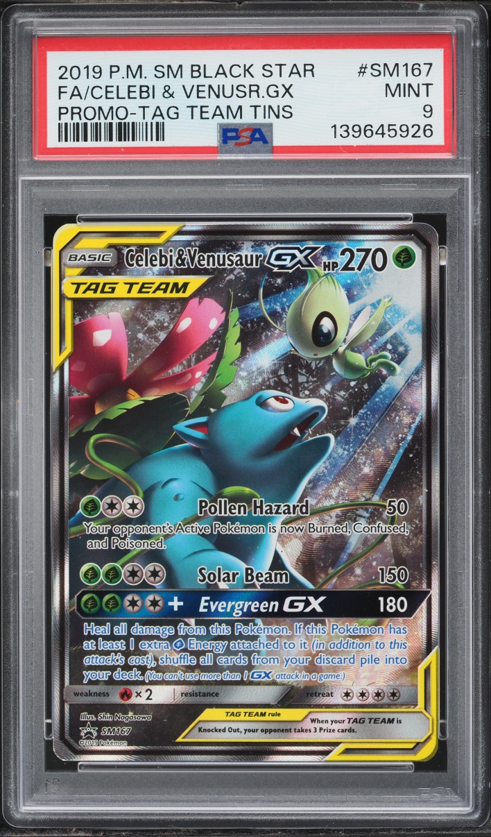 2019 Pokemon Sun & Moon Promo Tag Team Full Art Celebi & Venusaur GX #SM167 PSA 9 MINT