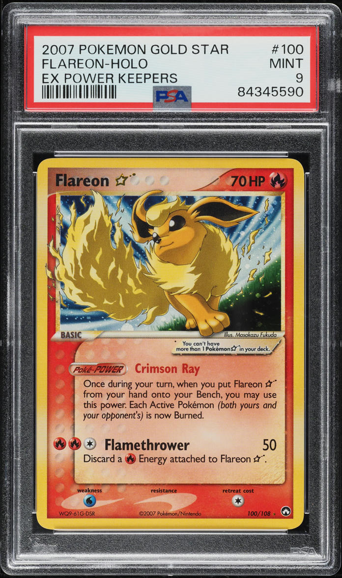 2007 Pokemon EX Power Keepers Holo Flareon Gold Star #100 PSA 9 MINT