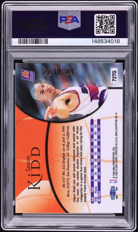 1998 Fleer Brilliants 24 Karat Gold Jason Kidd /24 #72TG PSA 8 NM-MT