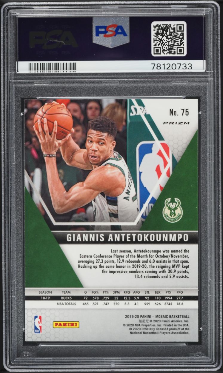 2019 Panini Mosaic Prizm Giannis Antetokounmpo #75 PSA 10 GEM MINT