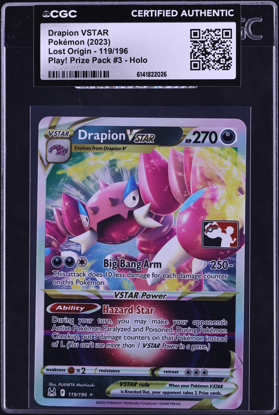 2023 Pokemon SWSH Lost Origin Play! Prize Pack 3 Holo Drapion VSTAR #119 CGC AUTH