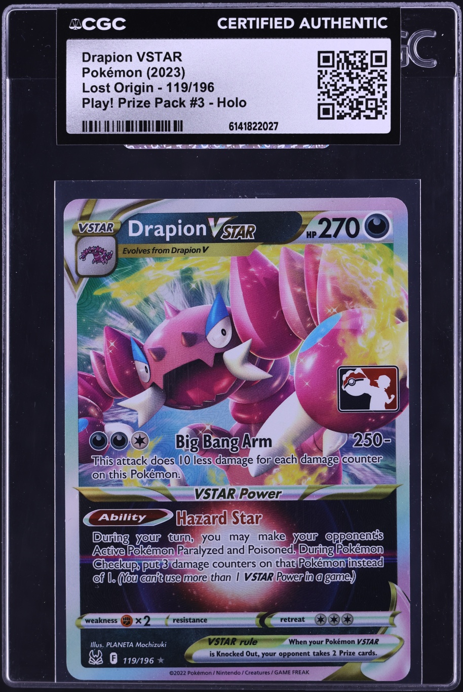 2023 Pokemon SWSH Lost Origin Play! Prize Pack 3 Holo Drapion VSTAR #119 CGC AUTH