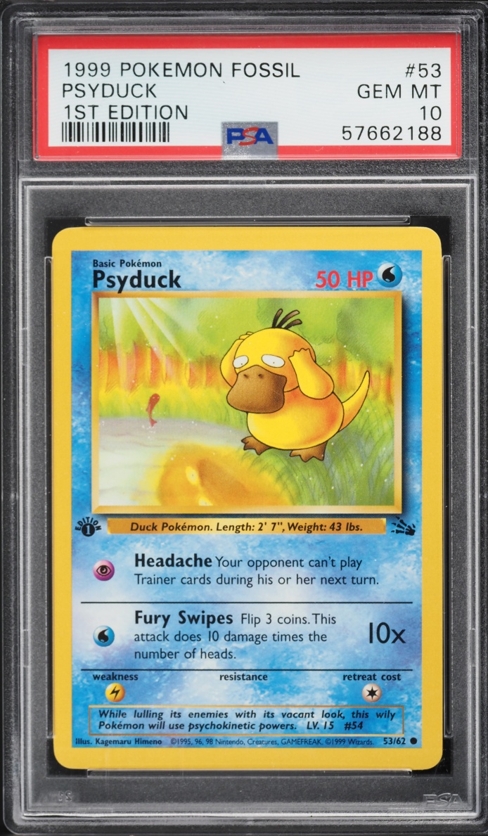 1999 Pokemon Fossil 1st Edition Psyduck #53 PSA 10 GEM MINT