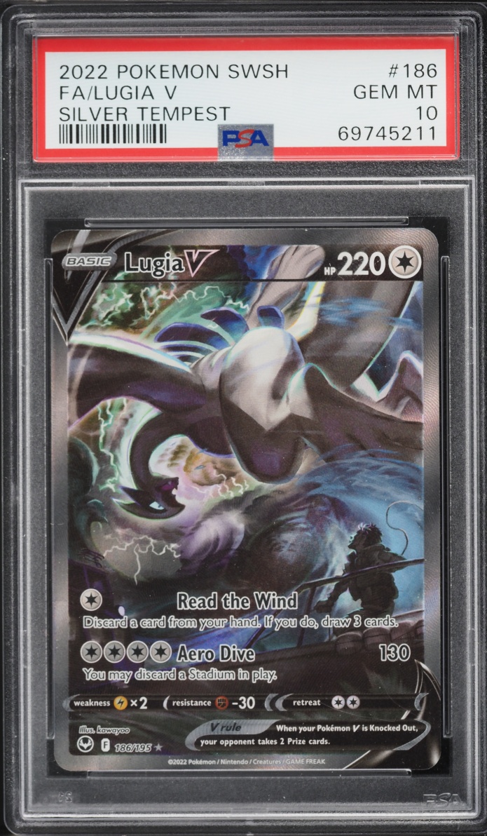 2022 Pokemon Sword & Shield Silver Tempest Full Art Lugia V #186 PSA 10 GEM MINT