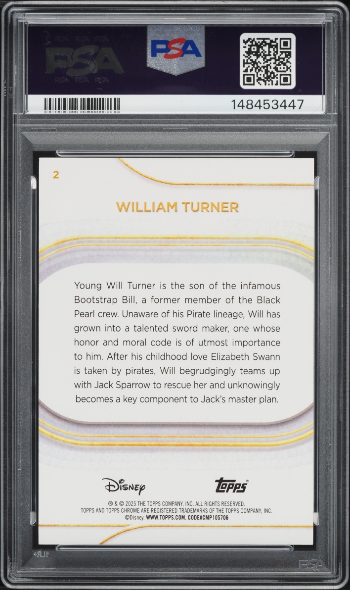 2025 Topps Chrome Disney Sapphire Edition Padparadscha William Turner 1/1 #2 PSA 9 MINT - Photo 2