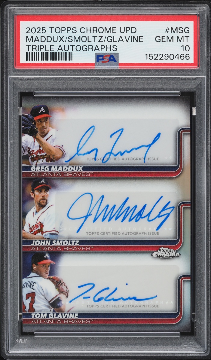 2025 Topps Chrome Update Triple Greg Maddux John Smoltz Tom Glavine AUTO /25 #TA-MSG PSA 10 GEM - Photo 1