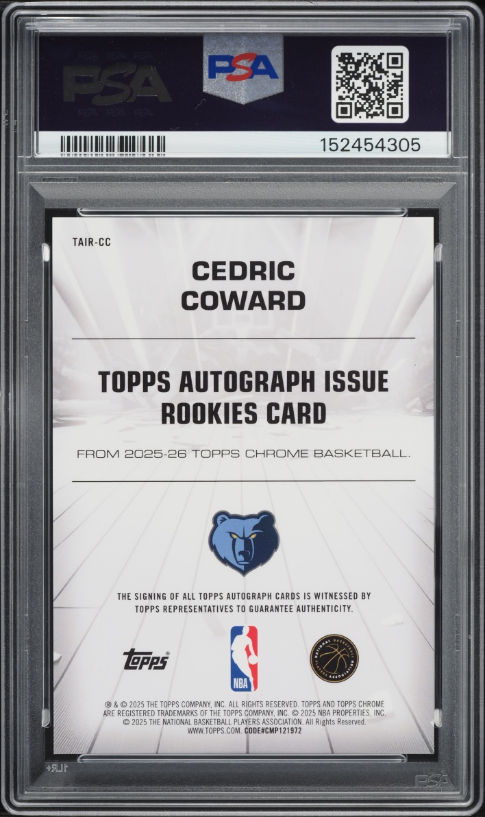 2025 Topps Chrome Issue Gold Refractor Cedric Coward ROOKIE AUTO /50 #TAIR-CC PSA 10 GEM MINT - Photo 2