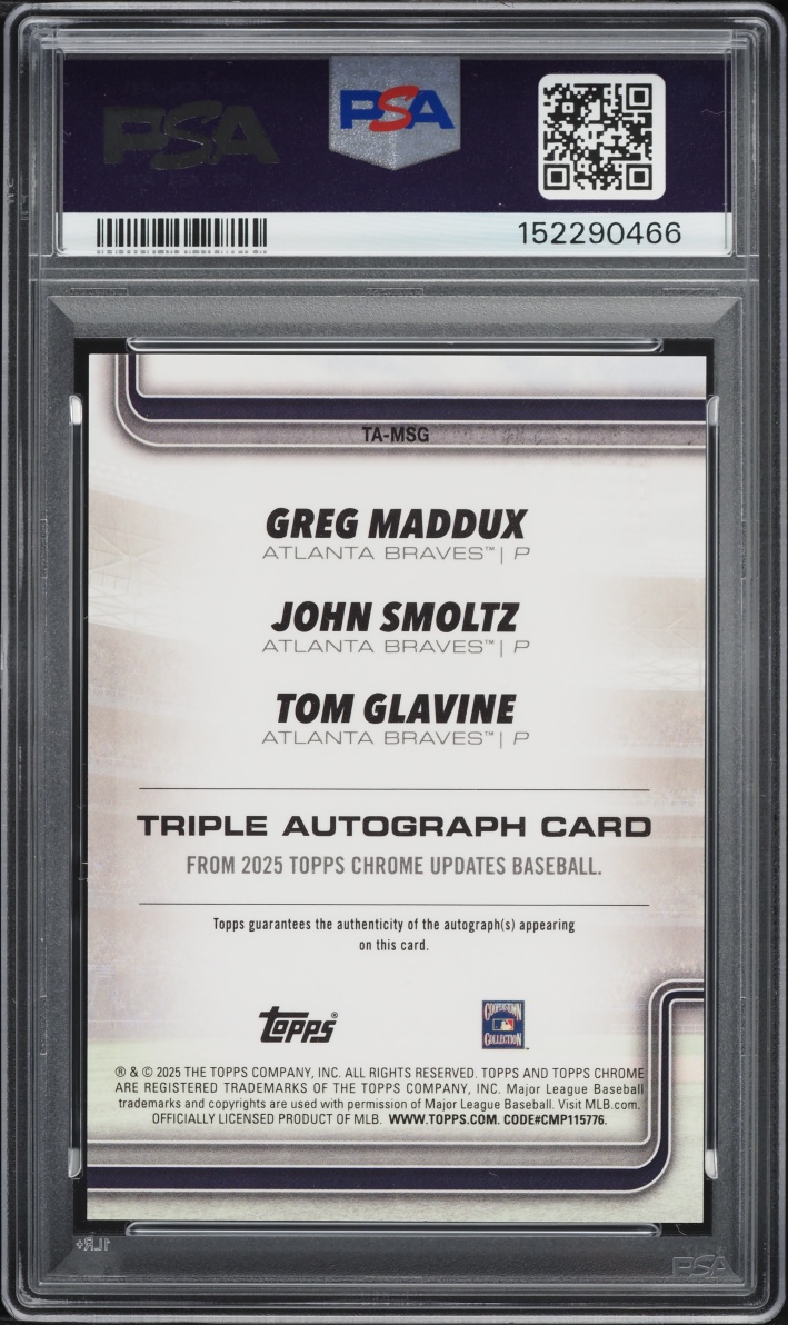 2025 Topps Chrome Update Triple Greg Maddux John Smoltz Tom Glavine AUTO /25 #TA-MSG PSA 10 GEM - Photo 2