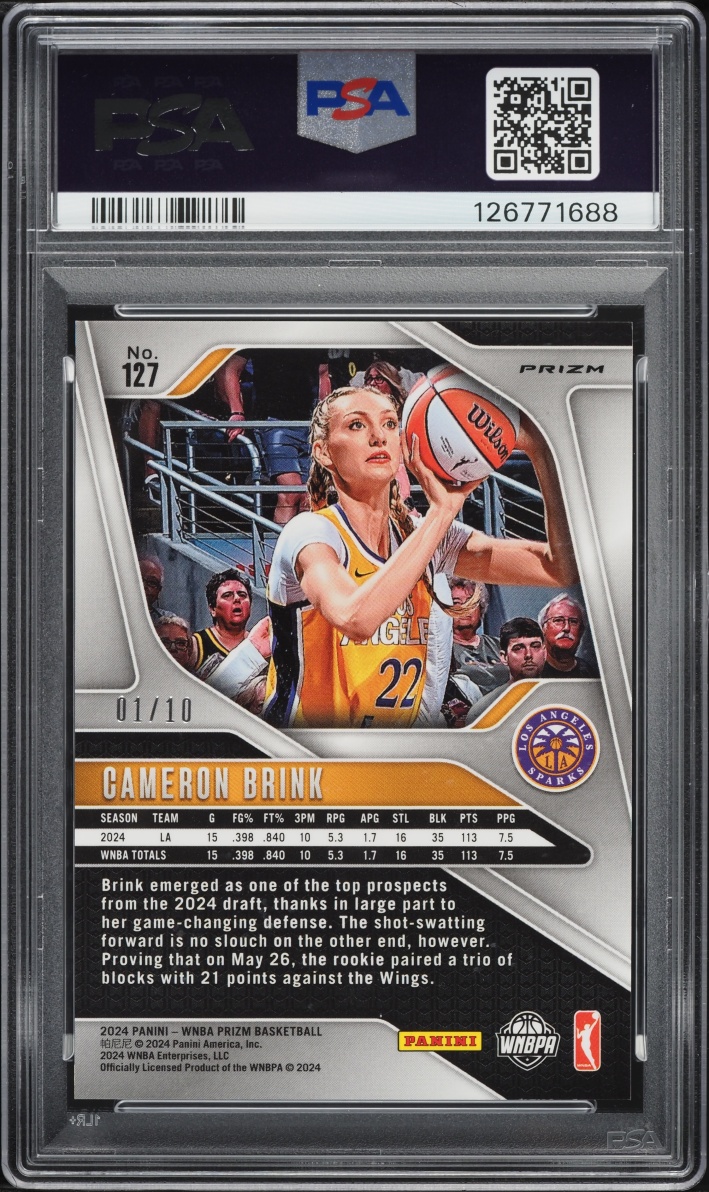 2024 Panini Prizm WNBA Gold Ice Cameron Brink ROOKIE 1/10 #127 PSA 9 MINT - Photo 2