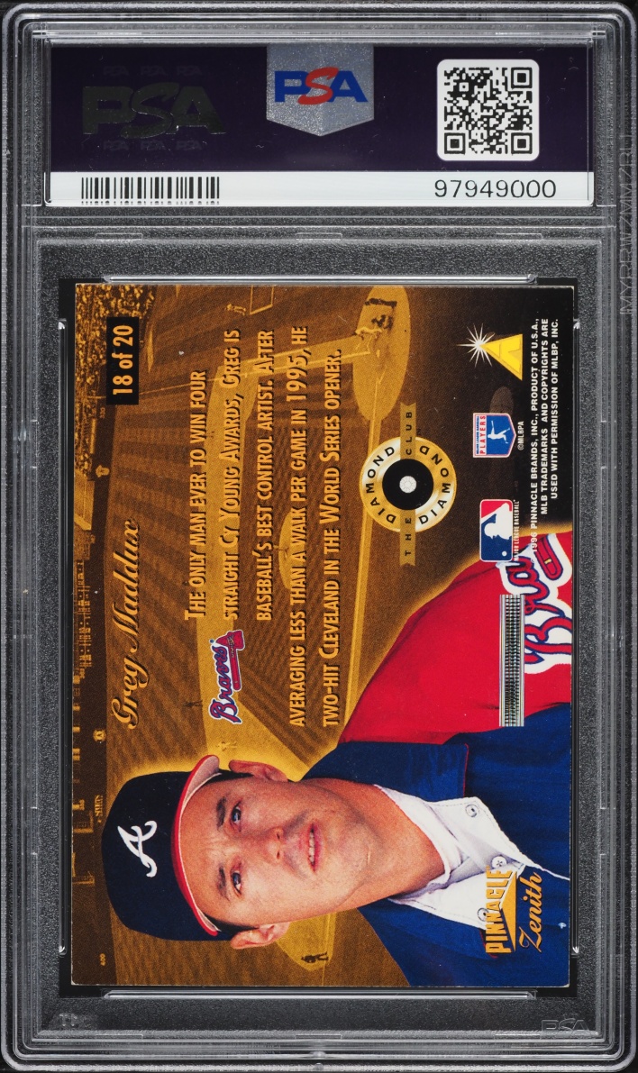 1996 Pinnacle Zenith Diamond Club Greg Maddux #18 PSA 7 NRMT - Photo 2