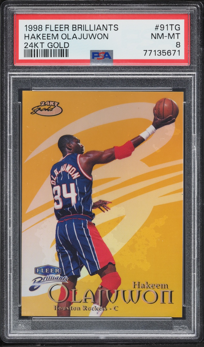 1998 Fleer Brilliants 24kt Gold Hakeem Olajuwon /24 #91TG PSA 8 NM-MT - Photo 1