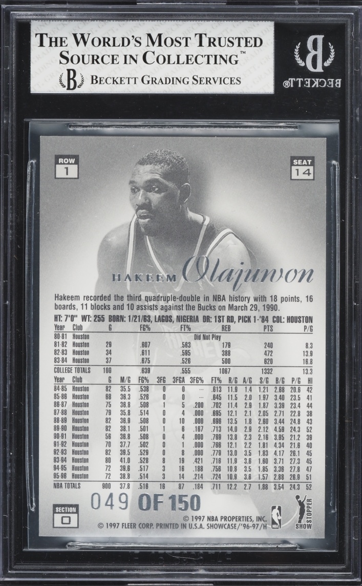 1996 Flair Showcase Legacy Collection Row 1 Hakeem Olajuwon /150 #14 BGS 8 NM-MT - Photo 2