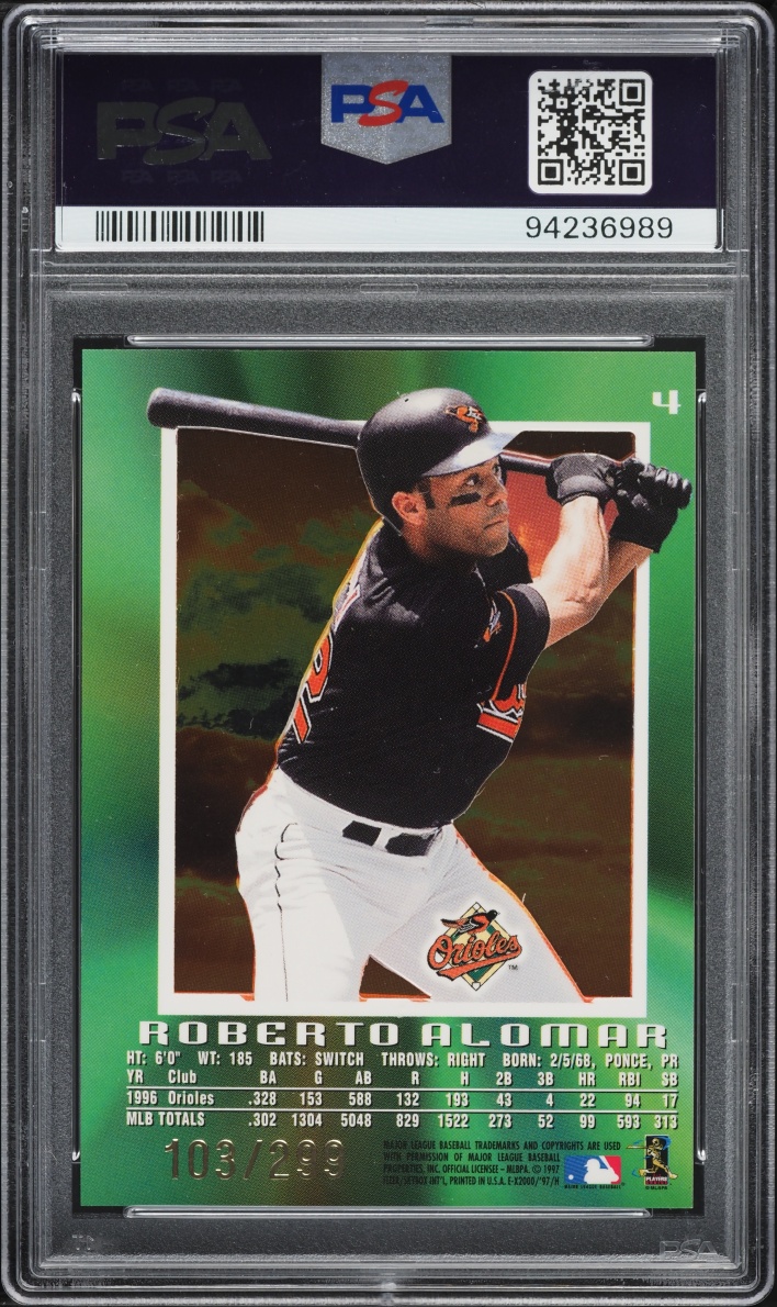 1997 Skybox E-X 2000 Credentials Roberto Alomar /299 #4 PSA 9 MINT - Photo 2