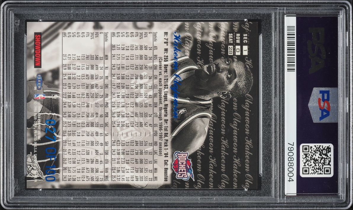 1997 Flair Showcase Legacy Collection Row 0 Hakeem Olajuwon /100 #28 PSA 7 NRMT - Photo 2