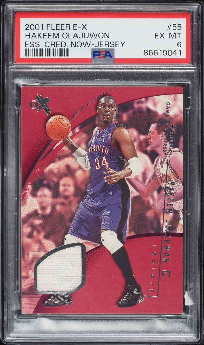 2001 Fleer E-X Essential Credentials Now Jersey Hakeem Olajuwon PATCH #55 PSA 6 EXMT - Photo 1