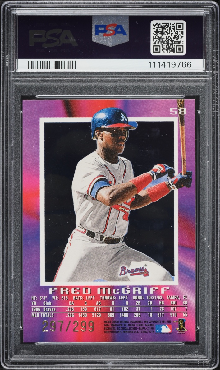 1997 Skybox E-X 2000 Credentials Fred McGriff /299 #58 PSA 9 MINT - Photo 2