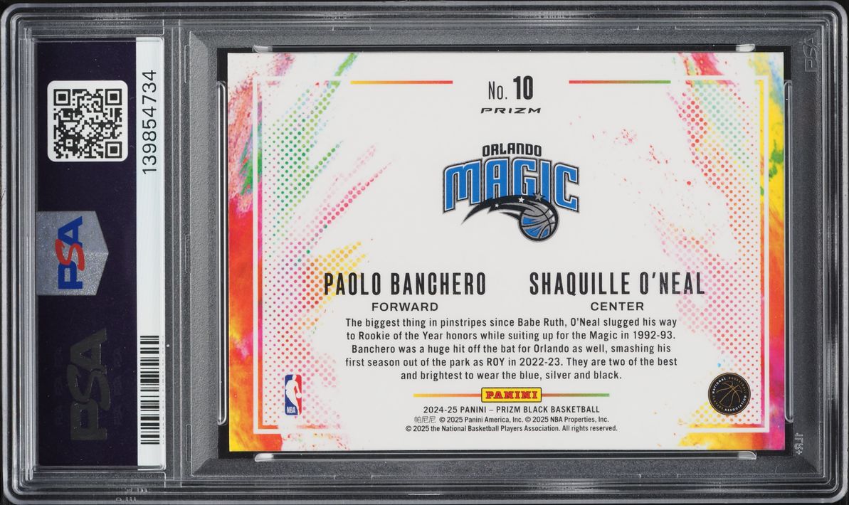 2024 Panini Prizm Black Color Blast Duals Paolo Banchero Shaquille O'Neal #10 PSA 10 GEM MINT
