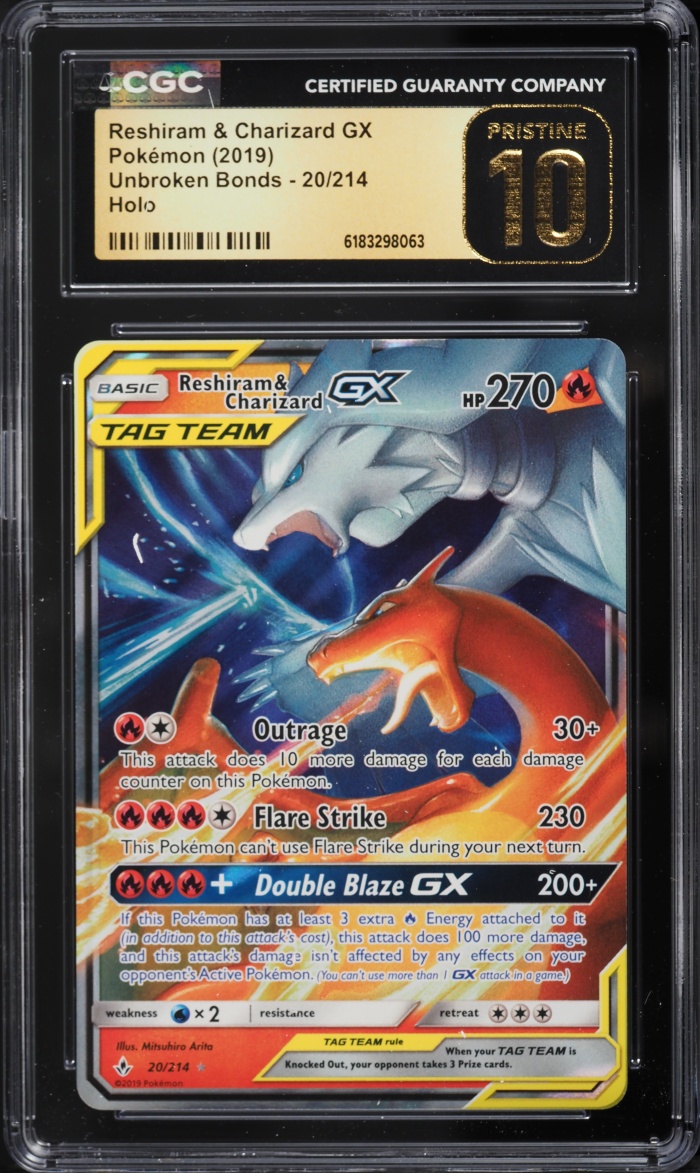 2019 Pokemon Sun & Moon Unbroken Bonds Holo Reshiram & Charizard GX #20 CGC 10 PRISTINE