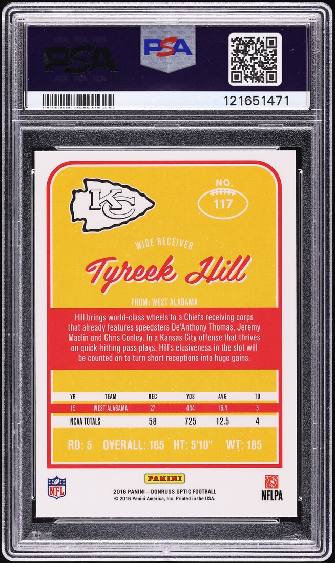 2016 Donruss Optic Purple Tyreek Hill ROOKIE #117 PSA 9 MINT