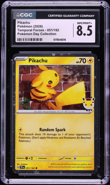 2026 Pokemon Scarlet & Violet Temporal Forces Day Collection Pikachu #51 CGC 8.5 NM-MT+