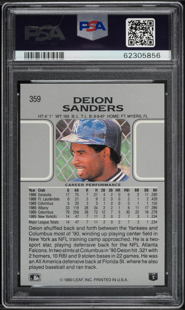 1990 Leaf Deion Sanders ROOKIE #359 PSA 7 NRMT