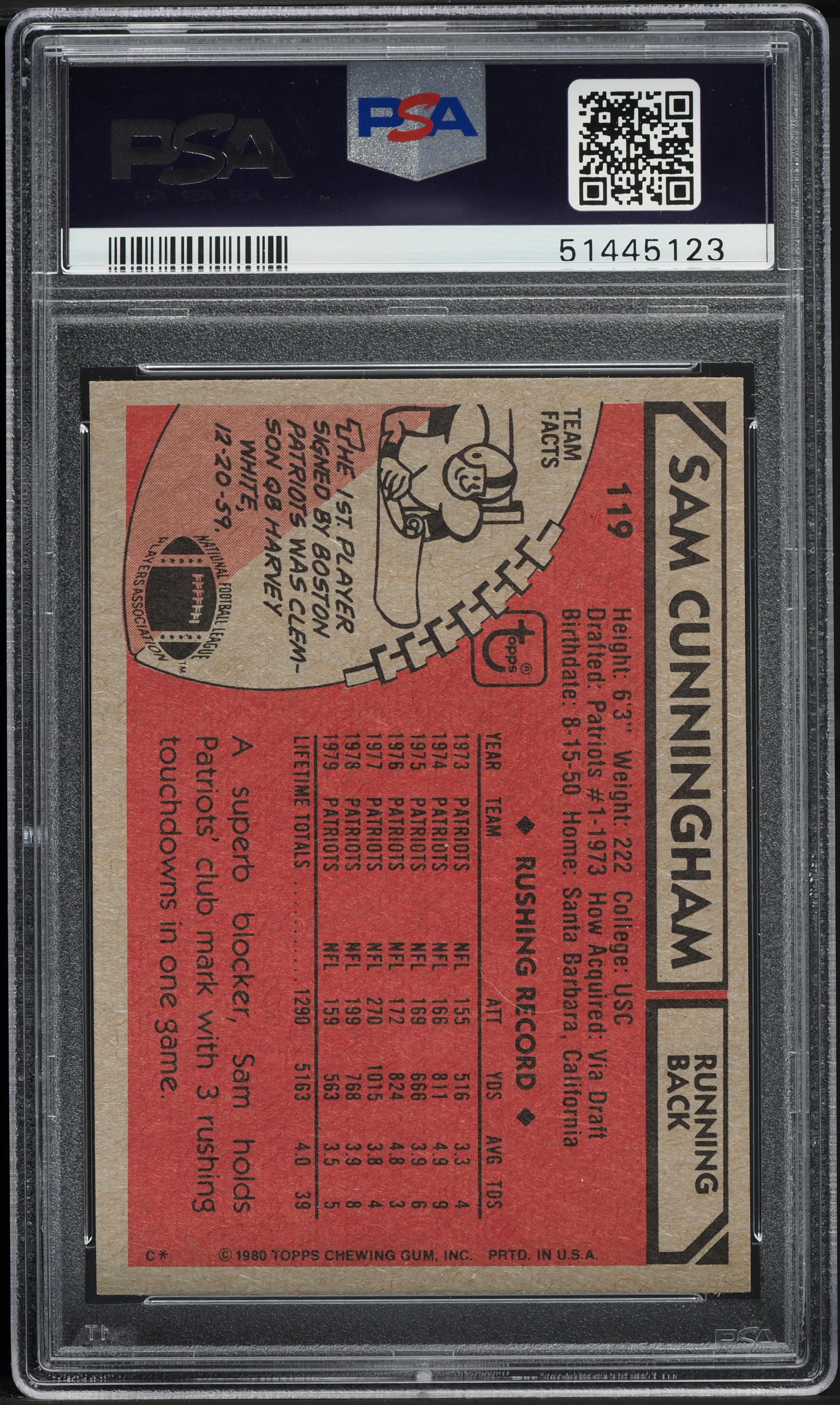 1980 Topps Football Sam Cunningham #119 PSA 7 NRMT