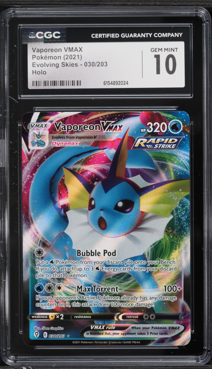 2021 Pokemon Sword & Shield Evolving Skies Full Art Vaporeon VMAX #30 CGC 10 GEM MINT