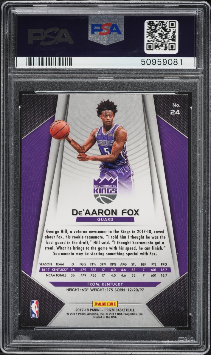 2017 Panini Prizm De'Aaron Fox ROOKIE #24 PSA 9 MINT
