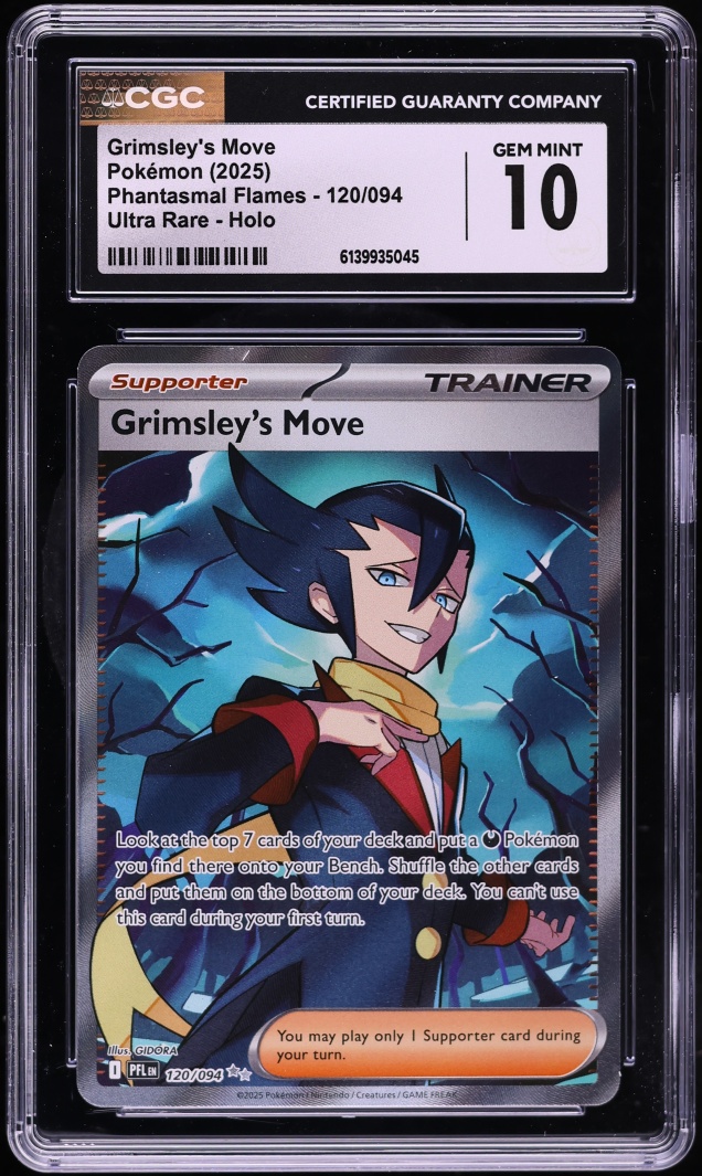 2025 Pokemon Mega Evolution Phantasmal Flames Full Art Grimsley's Move #120 CGC 10 GEM MINT