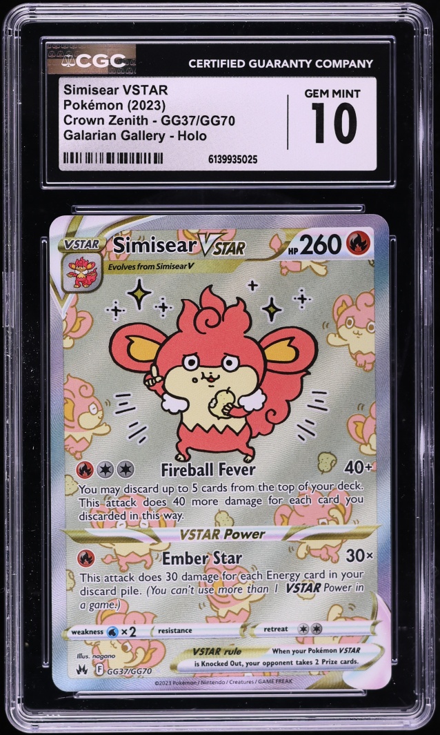 2023 Pokemon Sword & Shield Crown Zenith Alt Art Simisear VSTAR #GG37 CGC 10 GEM MINT