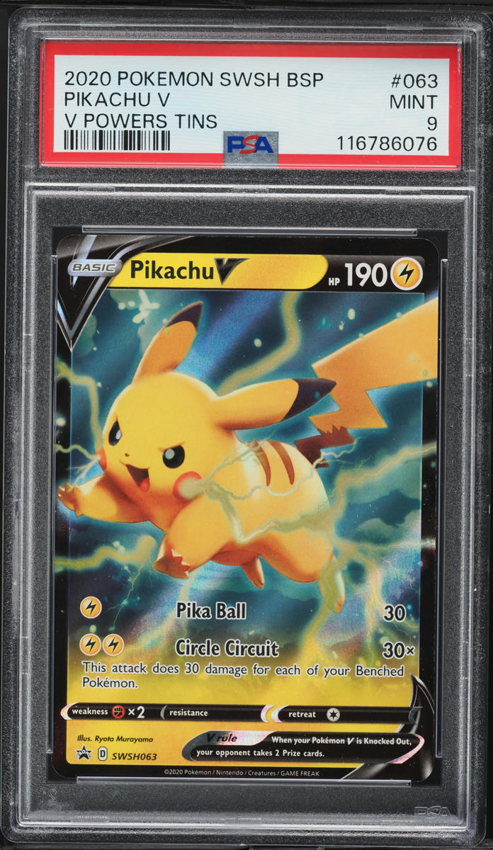 2020 Pokemon SWSH Black Star Promo V Powers Tins Pikachu V #63 PSA 9 MINT