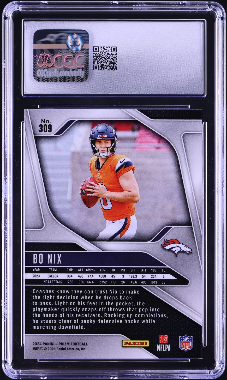 2024 Panini Prizm Bo Nix ROOKIE #309 CGC 9 MINT