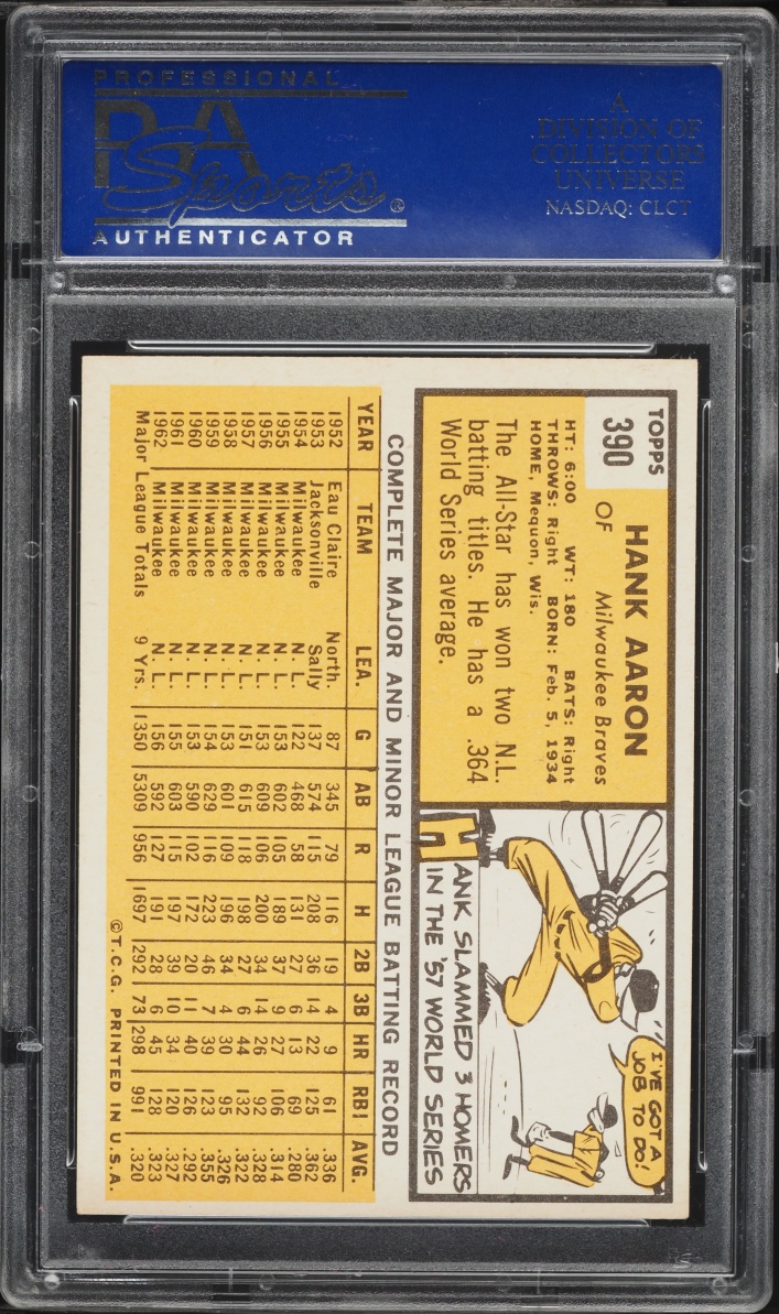 1963 Topps Hank Aaron #390 PSA 6 EXMT