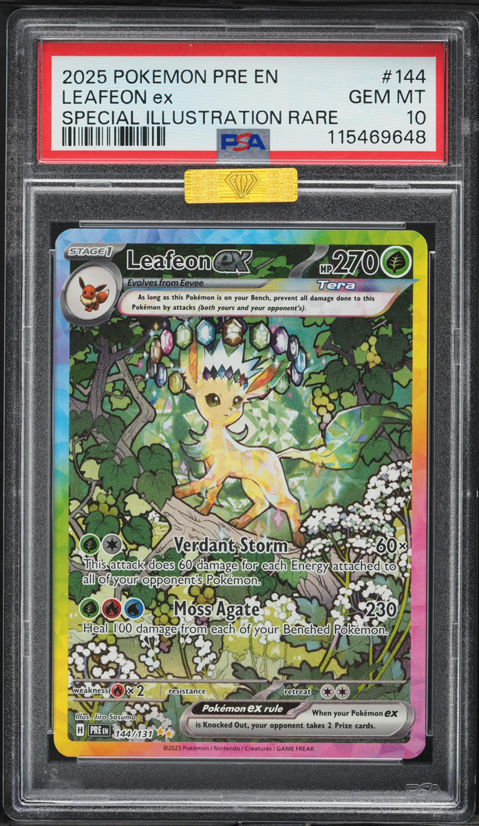 2025 Pokemon SV Prismatic Evolutions SIR Leafeon EX #144 MBA PSA 10 GEM MINT