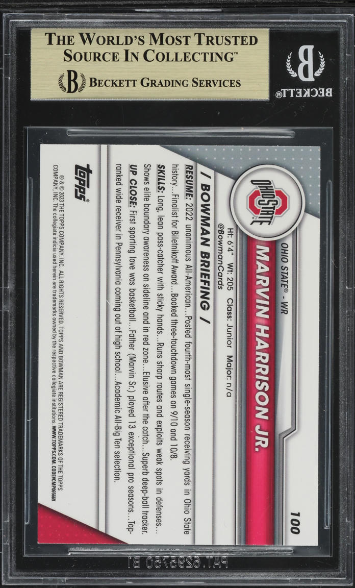 2023 Bowman Chrome University Marvin Harrison Jr. ROOKIE #100 BGS 9.5 GEM MINT