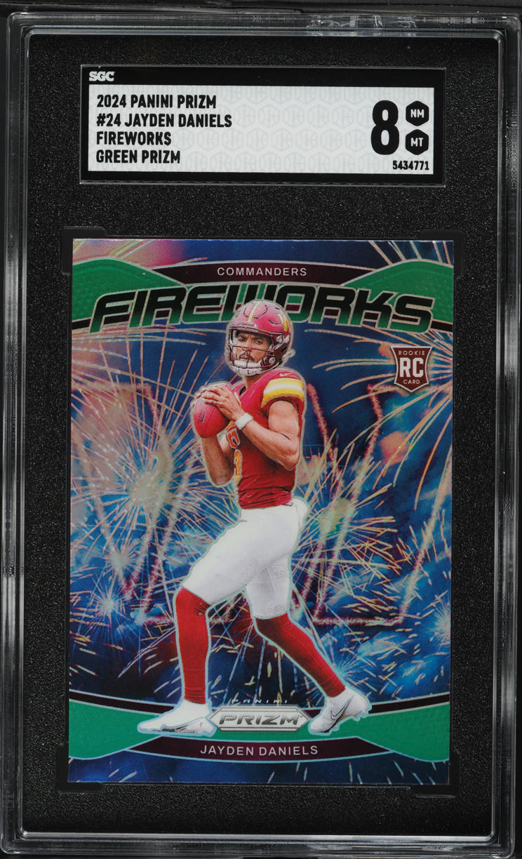 2024 Panini Prizm Fireworks Green Jayden Daniels ROOKIE #24 SGC 8 NM-MT