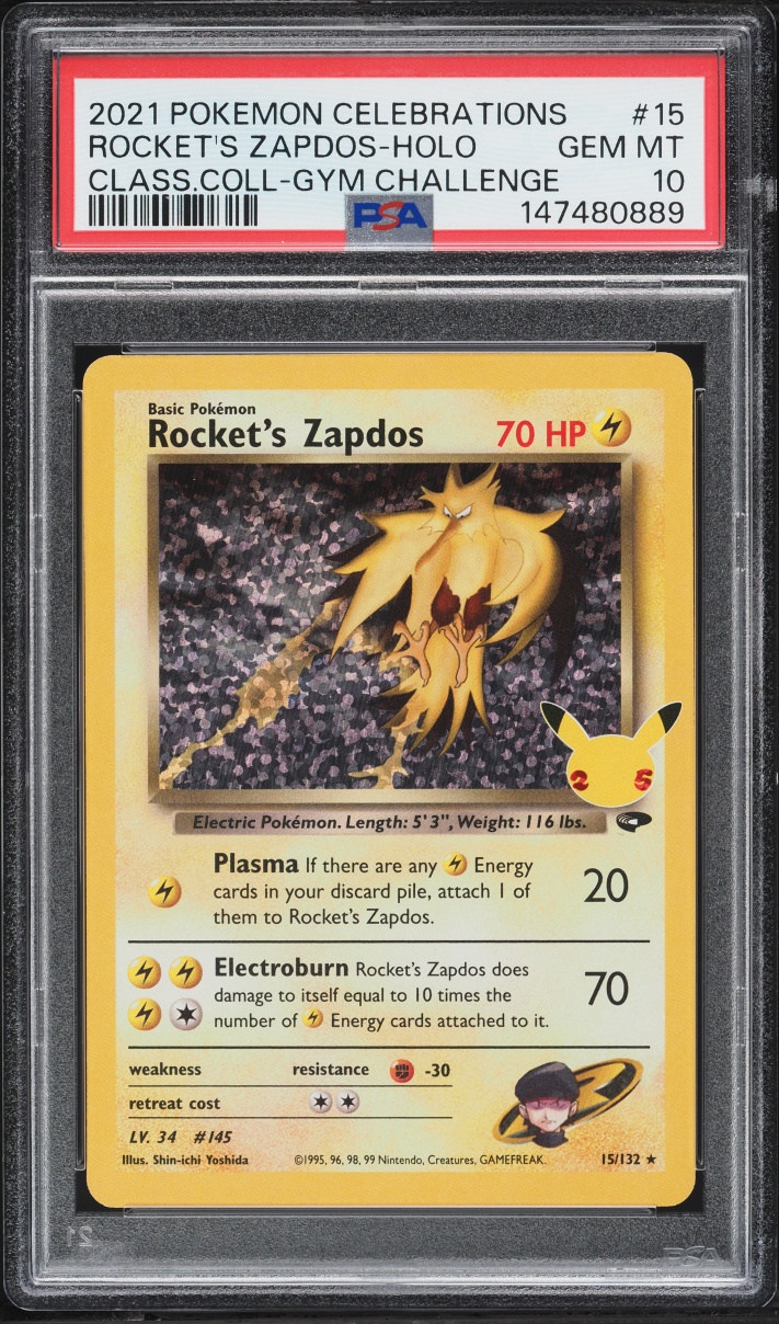 2021 Pokemon Sword & Shield Celebrations Classic Collection Holo Rocket's Zapdos #15 PSA 10 GEM